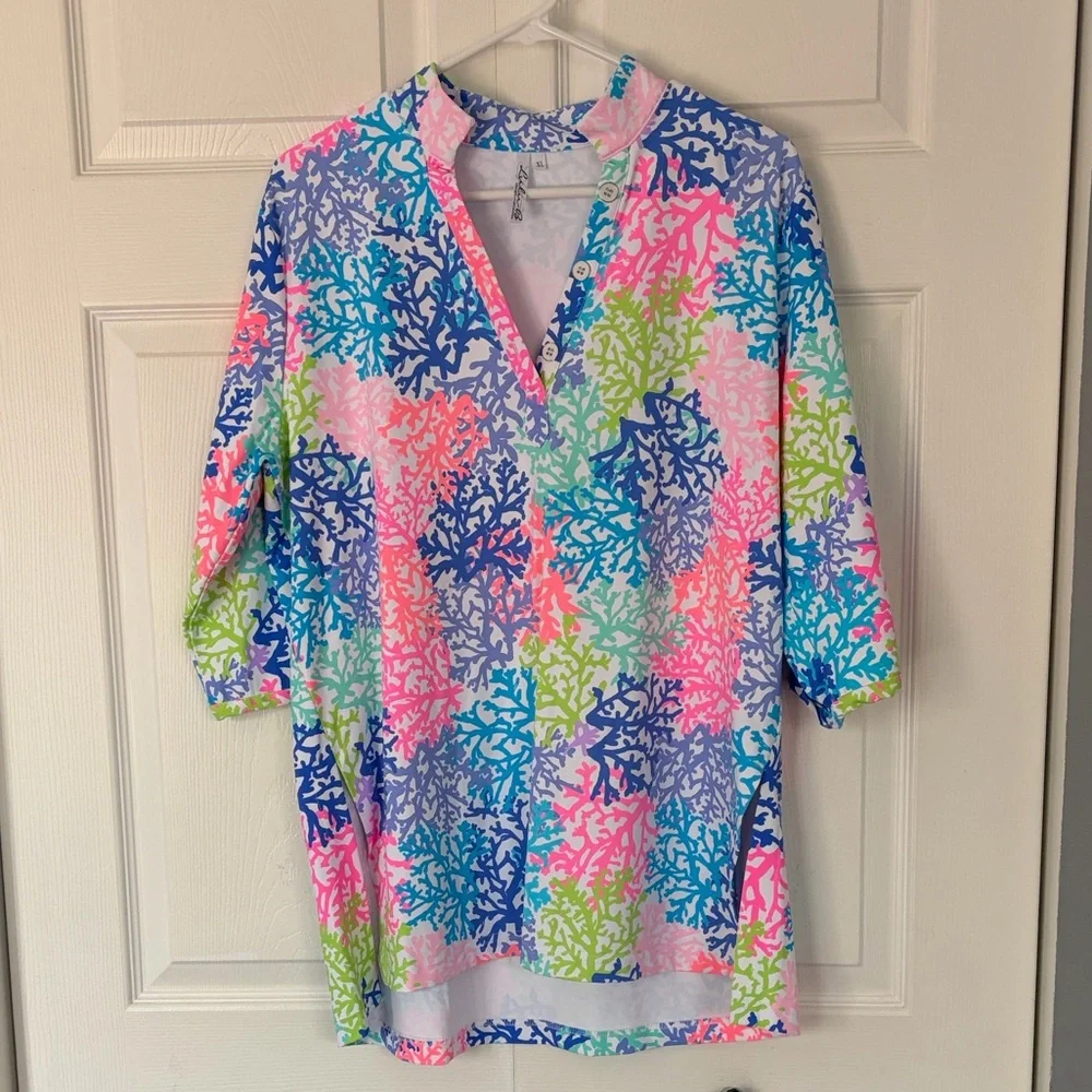 Lulu-B Women’s Top Corals Button Tunic New size XL - Picture 14 of 14
